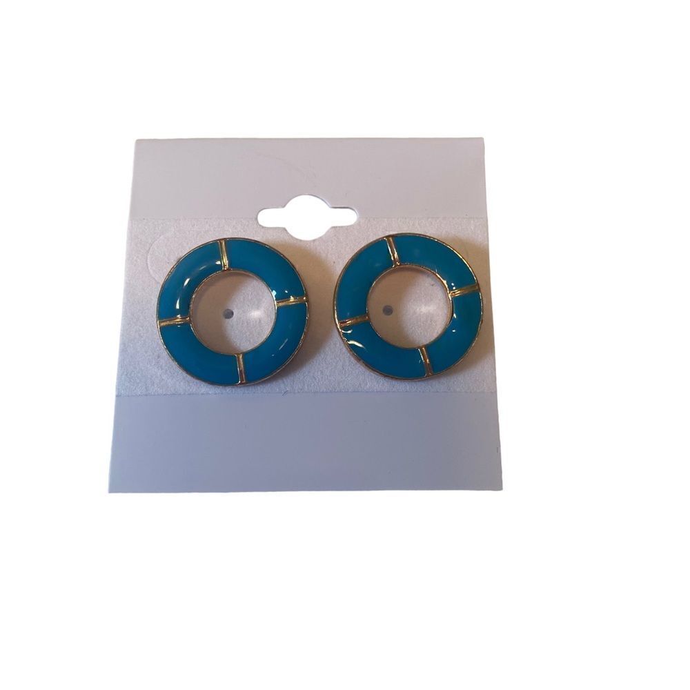 Turquoise Blue & Gold Open Circle Posts. - Picture 5 of 6